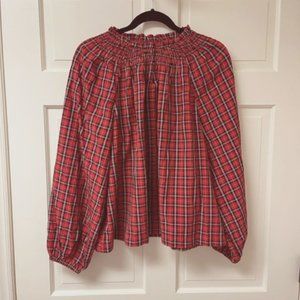 Old Navy Red Plaid Tartan Smocked Blouse - Size L - NWT